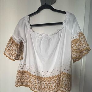 Embroidered White and Gold Women's Top